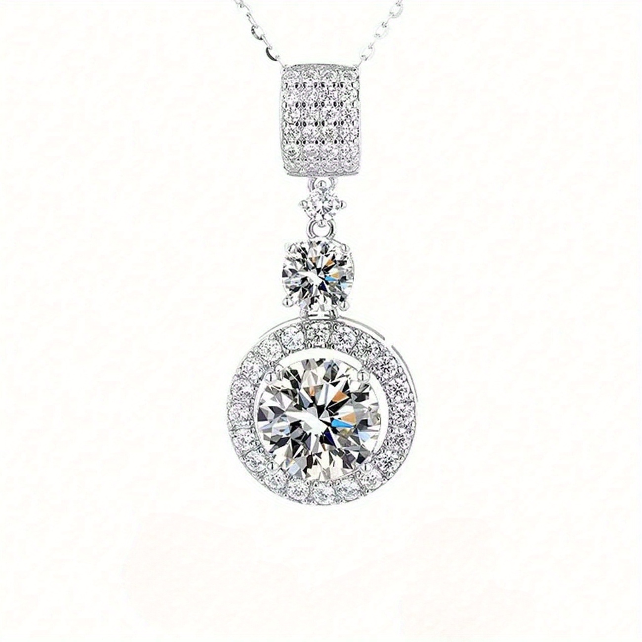 Women's 925 Silver Luxury Round Synthetic Moissanite Pendant Necklace